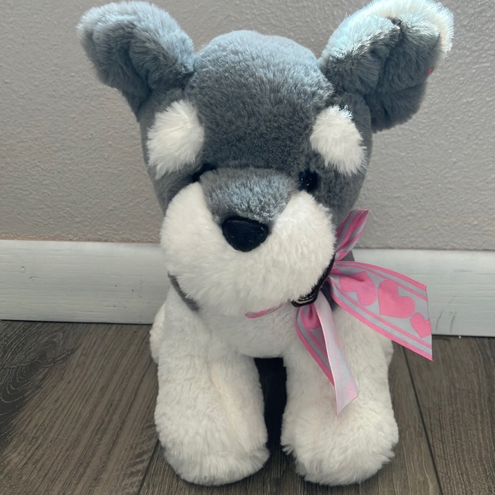 Gray and white puppy love stuff animal